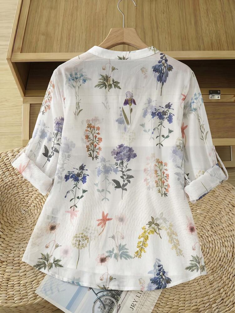 Plus Size Summer Casual Floral Print Shirt