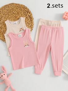Set Piyama Rajut Lengan Pendek Motif Kartun Unicorn untuk Bayi Perempuan, Pas Badan dan Nyaman - MultiWarna - View 1