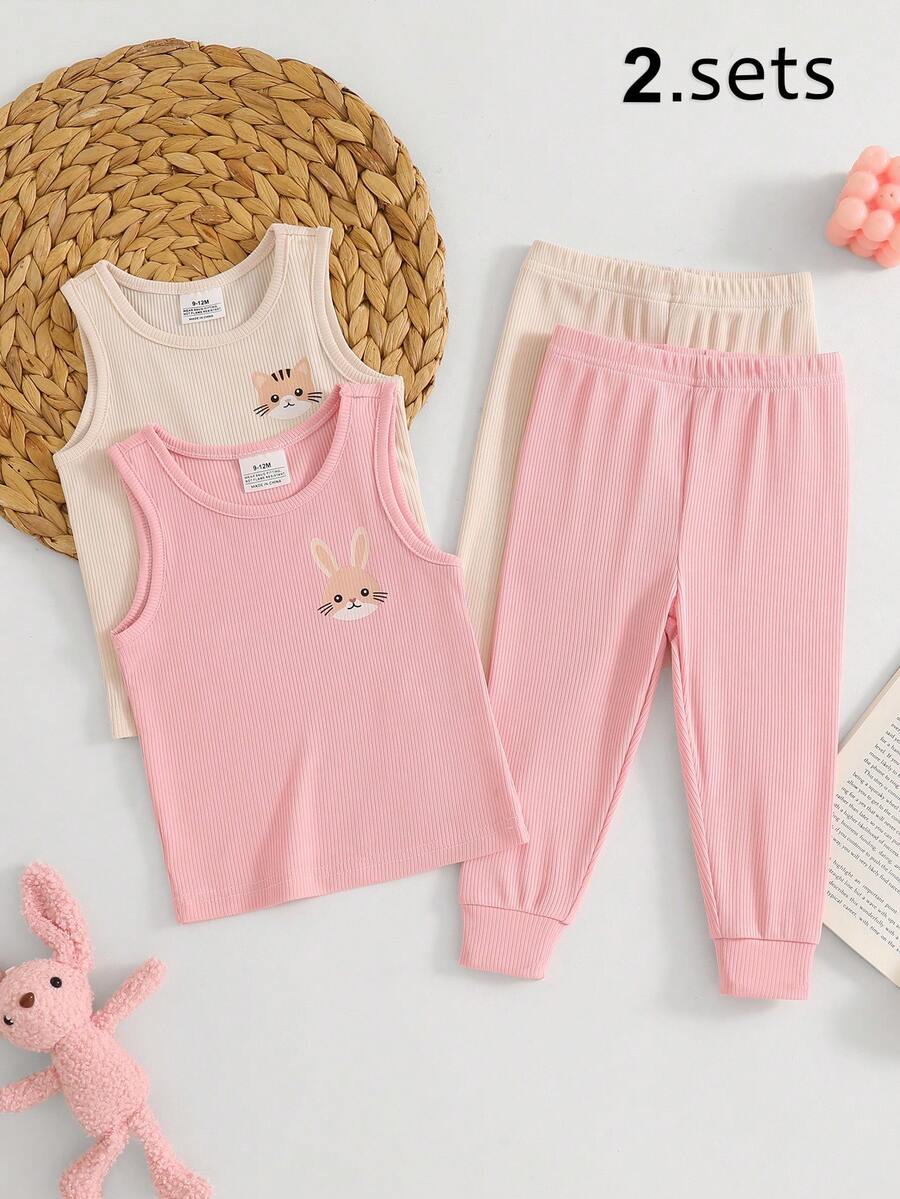 Set Piyama Rajut Lengan Pendek Motif Kartun Unicorn untuk Bayi Perempuan, Pas Badan dan Nyaman - MultiWarna - View 1