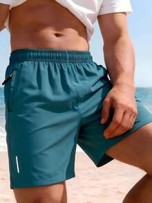 Gym Rark 1件男士反光條時尚沙灘、度假、運動、戶外短褲，健身房、假期適用 - 淺藍色 - 查看 1