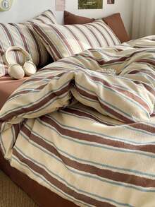 Cirelle 3pcs Retro Striped Duvet Cover Set, Polyester Bedding Set With 1 Duvet Cover And 2 Pillowcases, Soft Breathable Brown Stripes Comforter Cover For Bedroom Decor (No Insert) - Multicolor - View 5