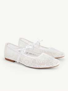 CUCCOO CHICEST French Girl Heart Mesh Shoes Women's Summer Breathable Square Toe Flats - White - View 2