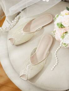 CUCCOO HITCHD French Lace Sandals Women's Summer Wear Peep Toe Mules Shoes Gentle Sandals - Champagne - View 1