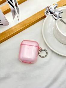 1PC Pink Solid Color Transparent Shockproof Anti Drop Protective Case With Ring Buckle Compatible With Apple IrPods 1 2 3 4 Pro Pro2 Bluetooth Earphones Spring Birthday Gift - Baby Pink - View 3