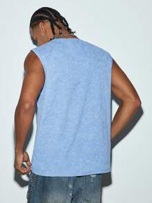 Modcrash Simple Studio | Men's Retro Rugged Style Washed Short Sleeve Tank Top | Suitable For Summer Wear | Comfortable & Breathable | Leading Fashion - Baby Blue - View 2