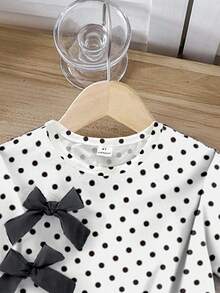 Genkimix Kids 2件套 女童波点印花蝴蝶结装饰圆领短袖T恤和裤子，休闲款 - 彩色 - 查看 5
