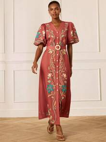 Lilora Vestido elegante de mujer con mangas de pétalos florales para vacaciones - Multicolor - Ver 5