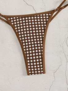 SHEIN BamGlam Women's Plaid Bikini Set - Brown - View 6