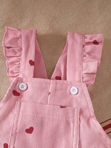 SHEIN Vintaside Kids 1件女嬰休閒可愛粉色愛心吊帶連身褲，適合外出與派對，燈芯絨面料 - 紅色 - 查看 6