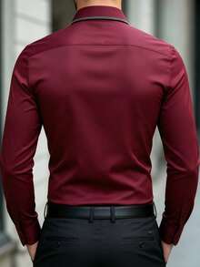 Manfinity Bizformal Áo sơ mi nam dài tay cài cúc phối màu tương phản, áo sơ mi màu đỏ tía, áo sơ mi đỏ đậm, áo sơ mi công sở màu đỏ, áo sơ mi nam màu nâu đỏ, áo sơ mi trang trọng - Màu Đỏ Sâu - Xem 2