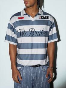 Men's Wide Stripe Rugby Polo Shirt, Contrast Collar, Collegiate Style, Casual Summer T-Shirt, Comfortable - View 5