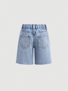 Short en jean bleu asymétrique avec poches à la taille pour jeune fille - Jean clair - Voir 3