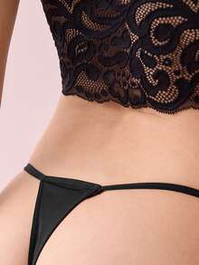 Bonmuse 5pcs Printed/Solid Comfortable Lace Patchwork Women's Thong Panties - Black - View 2