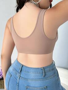 Plus Size Adjustable Front Button Seamless Comfortable Bra - Camel - View 2