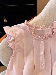 Franclia Blusa de unicolor con cuello de volantes y abotonadura para mujer - Rosa vieja - Ver 5
