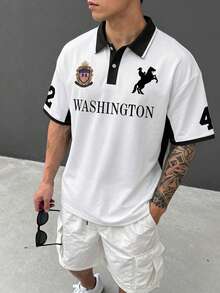 Torvinic 男士休閒運動風世界盃足球配色拼接 Polo 衫 - 彩色 - 查看 1