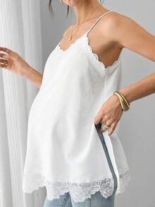 Momance Maternity Floral Hem Design Open Slit Camisole - White - View 5