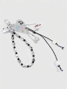 ROMWE Kawaii 1 Piece Spring Summer Dopamine Style Colorful Beaded Bag Keychain Pendant, Woven Rope Bag Charm, DIY Hanging Ornament - Color A - View 3