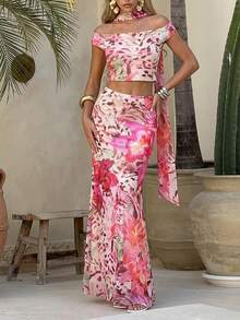Firerie Setelan 2 Potong Wanita Elegan Slim Fit Motif Cetak Seluruh Permukaan untuk Liburan - MultiWarna - View 6