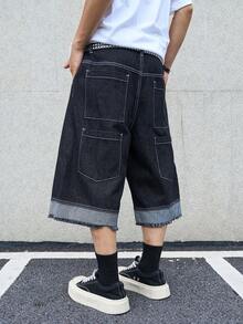 Manfinity EMRG Men's Denim Patchwork Straight Leg Shorts, Holiday - Black - View 5
