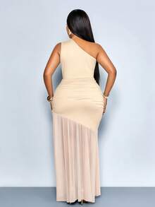 SOLERSUN Women's Plus Size Peach Summer Elegant Formal Asymmetric Hollow Neck Sleeveless Bodycon Maxi Dress,Flowy Party Evening Wedding Guest Outfit - Apricot - View 4