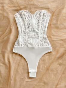 Soleia Elegant Sexy White Lace Backless Bodysuit For Women Summer Rave Club Night Out Vacation Night Music Festival Beach Wedding Guest Attire Bohemian - White - View 3