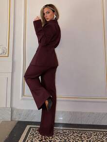 Jeta Ari Women's Solid Color Waist Cinched Jacket And Pants Suit Set,Fall,Fall Clothes For Women - Coffee Brown - View 5