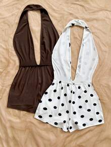 Soleia Women's Halter Neck Casual Daily Outing Romper 2pcs Set - Multicolor - View 2