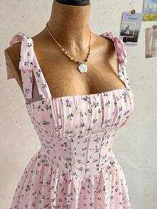 Soleia Váy mini công chúa dáng chữ A buộc dây mới đi du lịch, phong cách Bohemian, Boho, hoa lãng mạn, đi tiệc, hẹn hò, Valentine, Lễ Phục sinh, Carnival, trà chiều, đi biển, du thuyền, dạo phố ngày lễ - Màu Hồng baby - Xem 8