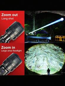 10000 Lumens Super Bright LED Flashlight, Rechargeable Type-C Interface, Outdoor Ultra Bright Long Range Tactical Flashlight, Waterproof Safety Lighting, Adjustable Zoom, Suitable For Fishing, Hunting, Hiking, Cycling, Mountaineering, Emergency Operations And More - Black - View 5