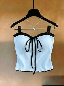 Franclia Women's Elegant Sexy Backless Tube Top Solid White Ribbed Knit Fabric Fitted Versatile Daily Summer Vacation Camisole - Blue - View 5