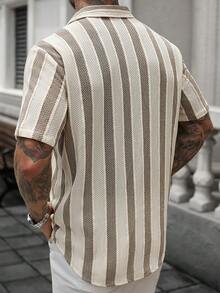 Manfinity CasualCool Áo sơ mi cổ polo sọc thường ngày dành cho nam - Màu Khaki - Xem 2