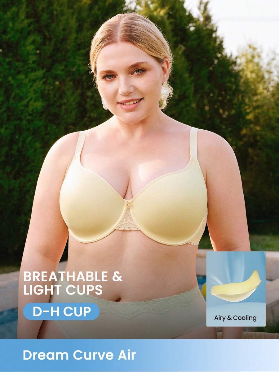 LUVLETTE Plus Dream Curve Air Full Coverage Airy Breathable Sheer Mesh Lace Soft Yellow Spacer Cup Women Bra - Yellow - View 1