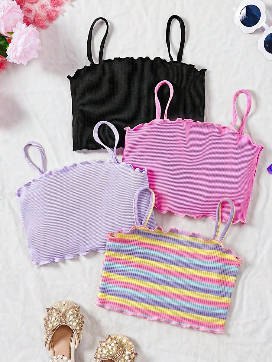 SHEIN 4pcs/Set Young Girl' Solid Color Knit Camisole Set - Multicolor - View 1
