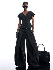 LYSMO 2026 New Arrive Minimalism Summer Women's Casual Commuter Solid Color Button Vest - Dark Grey - View 6