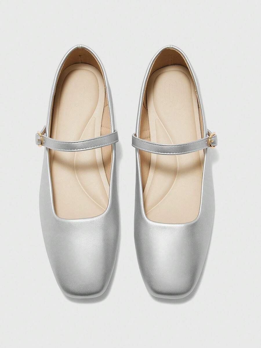 CUCCOO BIZCHIC Solid Color Fashionable Comfortable Casual Flat Shoes, Suitable For Daily Commute Spring Shoes - Silver - View 1