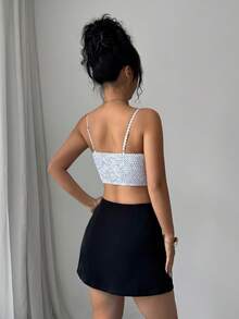 SHEIN Franclia Women's White Polka Dot Black Pattern Ruffle Camisole Top And Skirt 2 Pieces Set Beach Summer Cute - Black and White - View 2