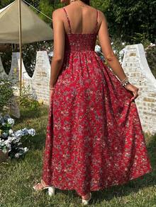 SHEIN 女士休闲碎花无袖孕妇连衣裙 - 紅色 - 查看 2