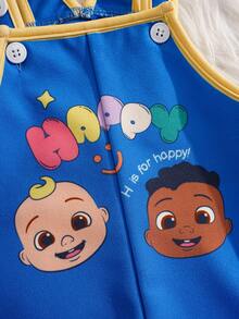CoComelon X SHEIN Cartoon Print Baby Boy Bib Overalls Shorts - Blue - View 7