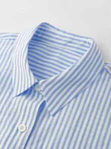 SHEIN LUNE 女款輕量條紋短袖洋裝，復古風格 - 藍白色 - 查看 4