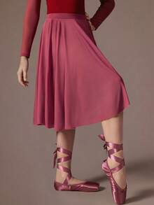 SHEIN Teen Girls Clothes ' Activewear Pink Long Skirt, Made Of Mesh Material, With Ruched, Back To School - Pink - View 5