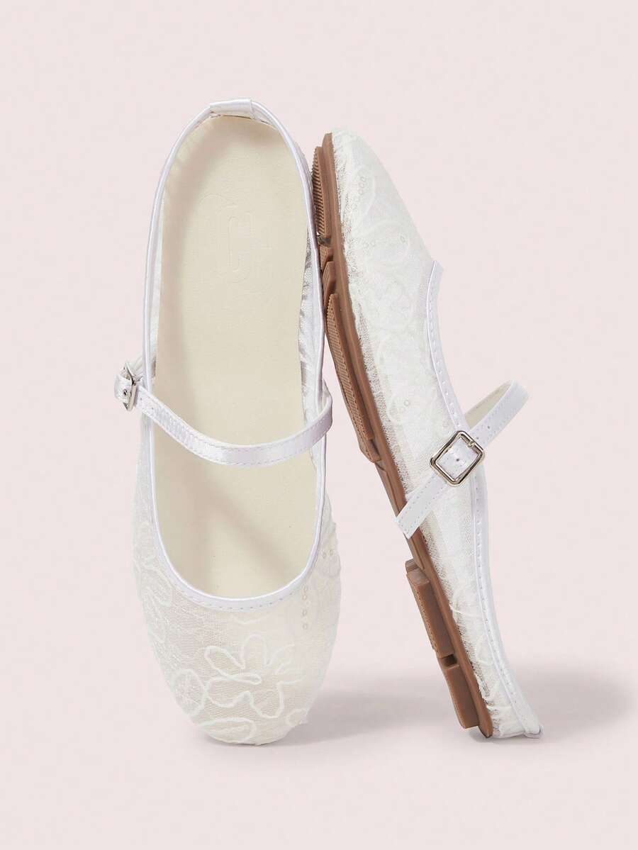 CUCCOO DOLLMOD Women's Shoes, Beige, Flower Embroidered Upper, Exposed Heel, Round Toe, Flat Bottom, Sweet, Cute, Comfortable And Casual. - Bead Flower - White - View 1