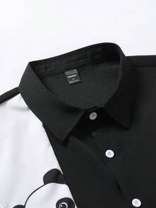 Manfinity Hypemode Men's Summer Casual Colorblock Panda Print Shirt - Black - View 5