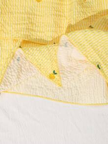 青少年女孩休閒夏季檸檬刺繡紋理層疊下擺背心上衣，適合度假、旅行、校園和日常穿著 - 黃色 - 查看 6
