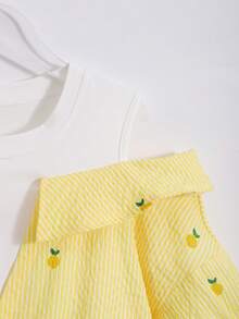 Tween Girls Colorblock Striped & Lemon Print Twist Hem Blouse, Suitable For Vacation, Spring & Summer - Multicolor - View 4