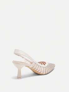 Bholvia New Elegant Women High Heel Shoes, Casual Sexy Fashion Mesh Backless Commuting & Dating Mid Heel Pumps,Kitten Heels - Beige - View 7