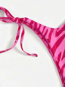 SHEIN Swim 女款夏季海灘斑馬紋性感比基尼三角泳褲泳衣套裝 - 粉色 - 查看 5