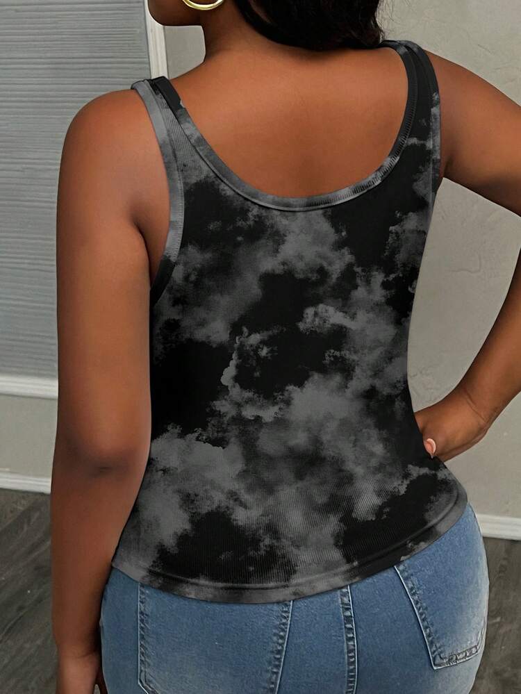 Slaydiva Plus Size Women Tie-Dye Print Fitted Casual Tank Top - Multicolor - View 2
