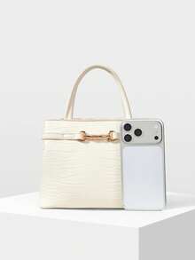 MOTF PREMIUM BOLSO DE MANO CON ESTAMPADO DE CAIMÁN DE MODA - Patrón de cocodrilo beige - Ver 5
