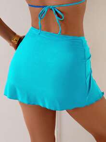 SHEIN Swim 1件装女士性感纯色侧开衩海星装饰沙滩罩衫 - 薄荷藍 - 查看 2